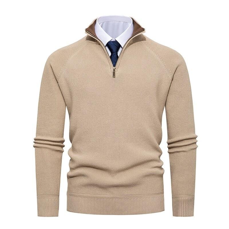 Men's Vertical Rib Knit Half-Zip Stand Collar Woolen Sweater