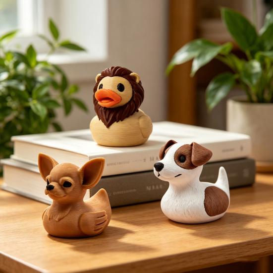 Small Duck Figurine 3D Printed Cute Turtle/Panda/Dog/Banana Duck Statue for Home Office Desk Shelf Decor