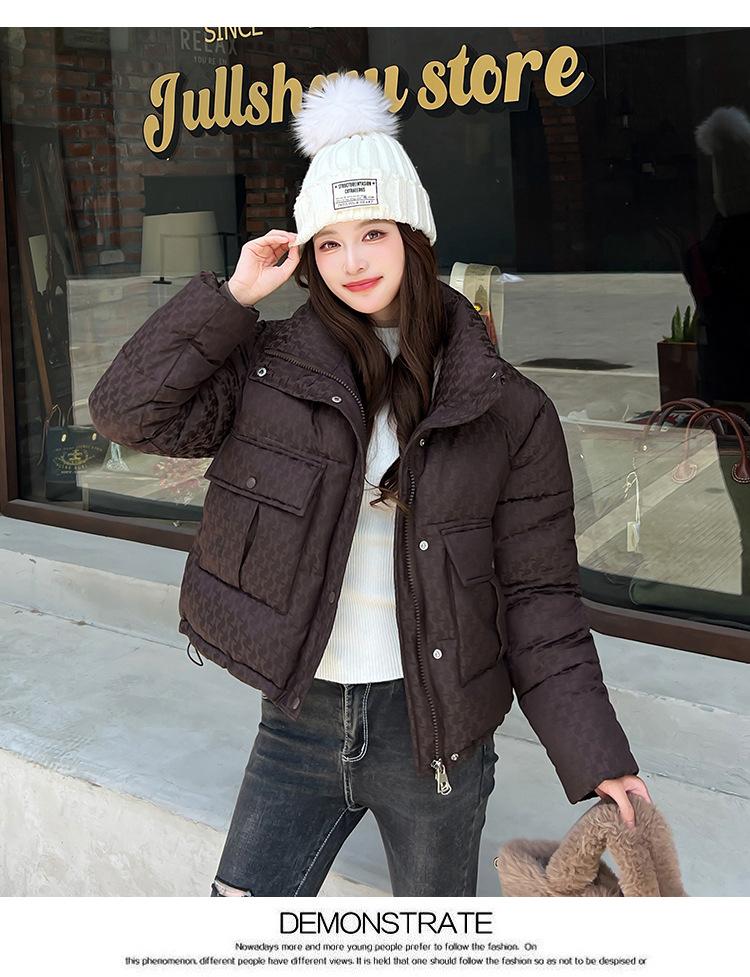Women’s Short Houndstooth Windproof Thicken Warm Winter Jacket Puffer Jacket