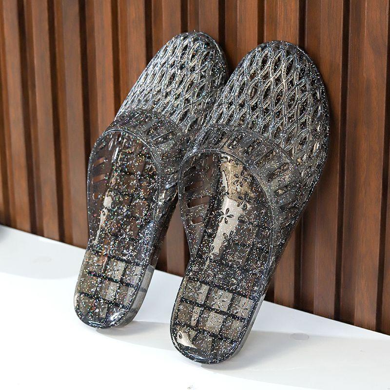 Flat Heeled Half Slipper Women's Crystal Transparent Jelly Plastic Hollow Anti Slip Shower Room In Summer