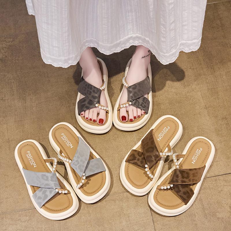 Fashion House Slippers Platform Women Luxury Shoes Pantofle Slides String Bead Designer 2025 Soft Summer Female Shoes Slippers Casual St