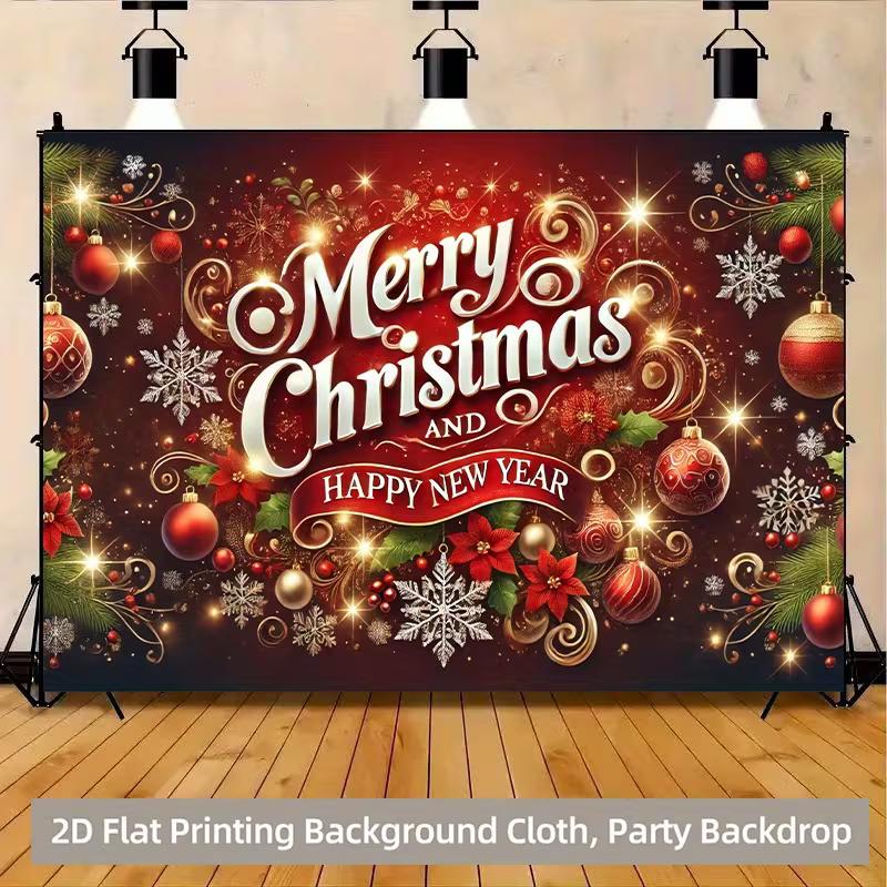 2D Flat Red Gold Christmas Ornament Backdrop for Winter Party Decoration
