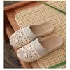 Women Indoor Linen Slippers Spring Summer Shoes Anti Slip Light Weight Breathable Lace Couples Home Floor Slides
