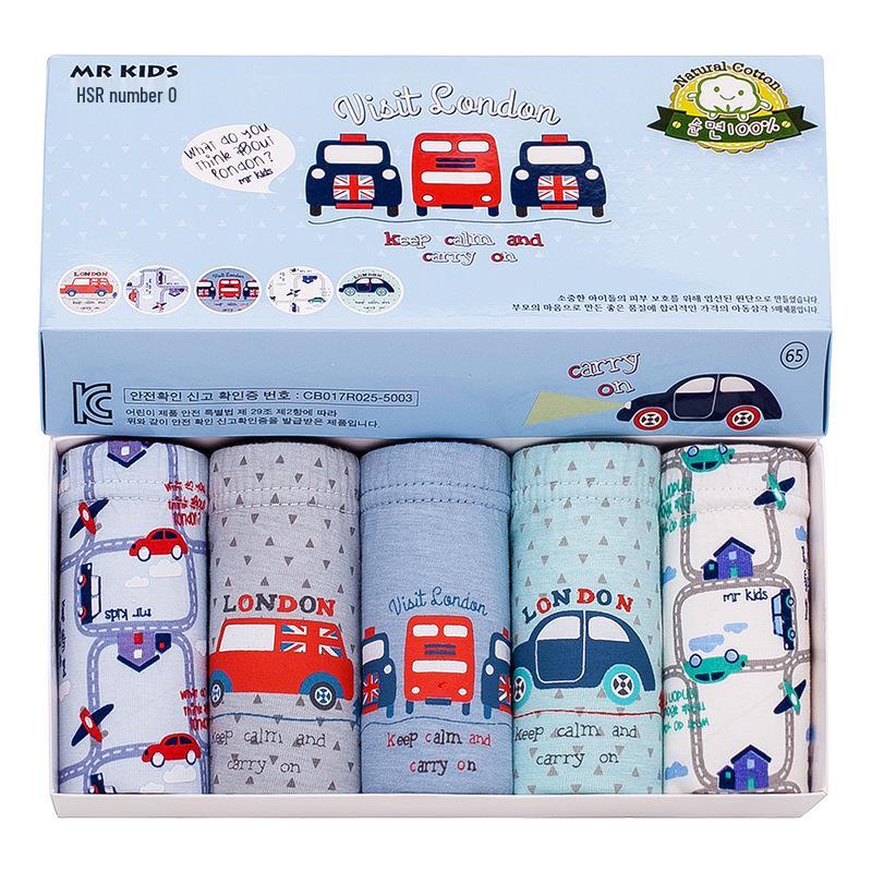 Boys' Cartoon Dinosaur Cotton Underwear, 5-Pack - Breathable, Comfortable, Skin-Friendly