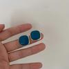 Retro Simple Colored Drip Glaze Gold Color Edging Geometric Square Stud Earrings for Women Korean Temperament Piercing Jewelry