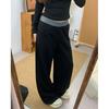 Women's Black Patchwork Wide-Leg Pants - High Waist, Loose, Slimming, Plus Size, Floor-Length for 2026 Spring/Summer.