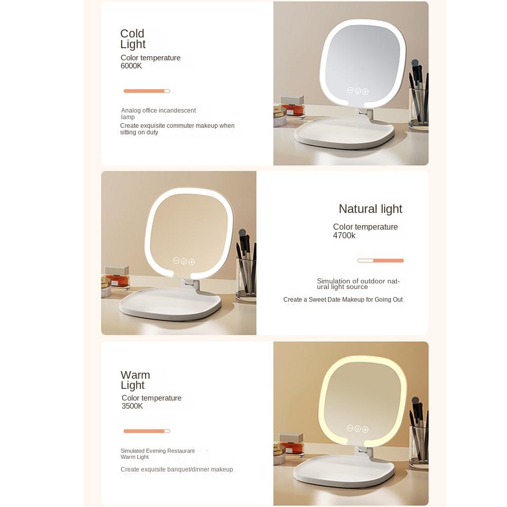 Foldable LED Makeup Mirror Adjustable Touch Control Vanity Mirror with Lights Non-slip Base Dimmable Lighted Desktop Mirrors