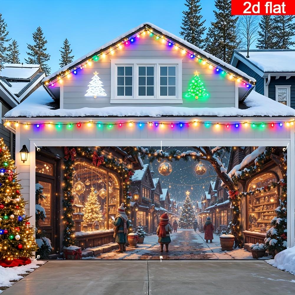 2D flach 1 Stück Weihnachts-Garagentor-Banner mit warmen Lichtern - Europäischer Wintermarkt-Schneeflocken, perfekt für Weihnachten