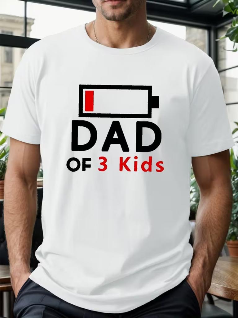 Mens DAD Of 3 Kids Graphic Print Tshirt Outdoorsports Style Allseason Fashionable Shortsleeved Tshirt Suitable for Men