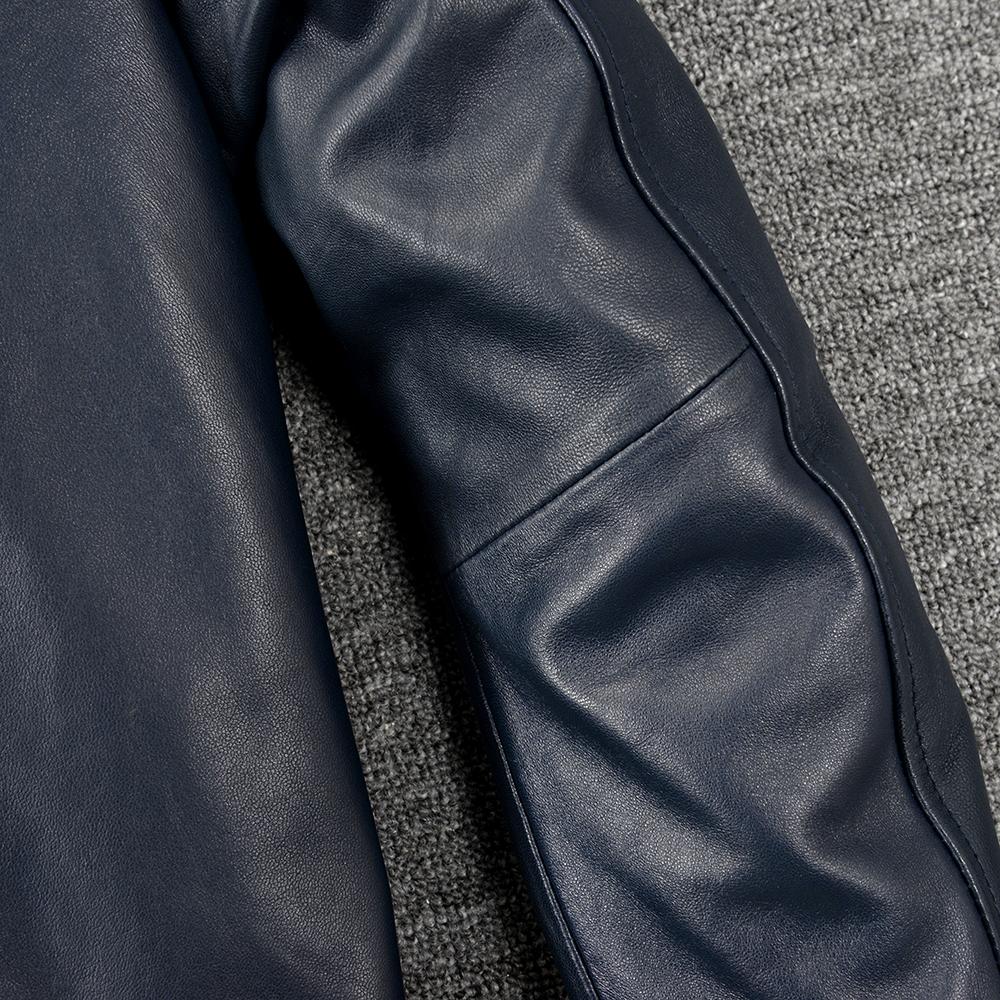 100% Natural Sheepskin Men Genuine Leather Jacket Casual Soft Thin Men's Leather Jacket Blue Coat Spring Autumn