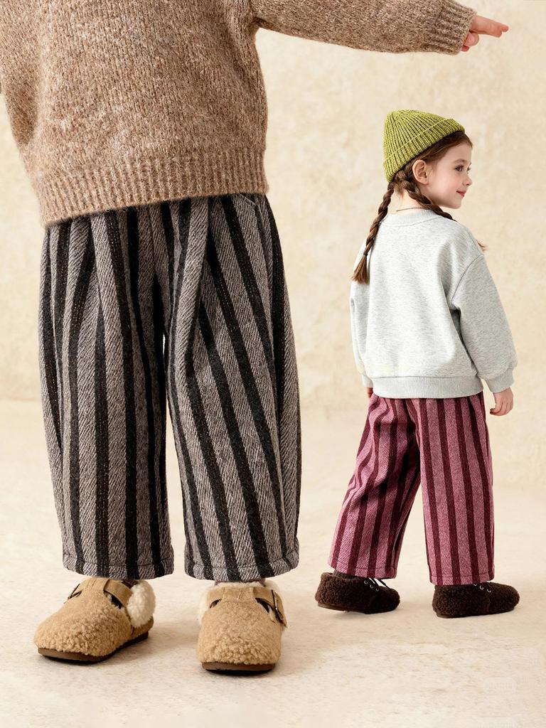 Tongbei Kids' 2025 Winter Striped Merino Wool Pants for Boys & Girls – Warm, Versatile Long Pants