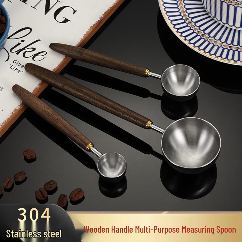 Premium 304 Stainless Steel Coffee Spoon with Walnut Wood Handle for Measuring Coffee Beans