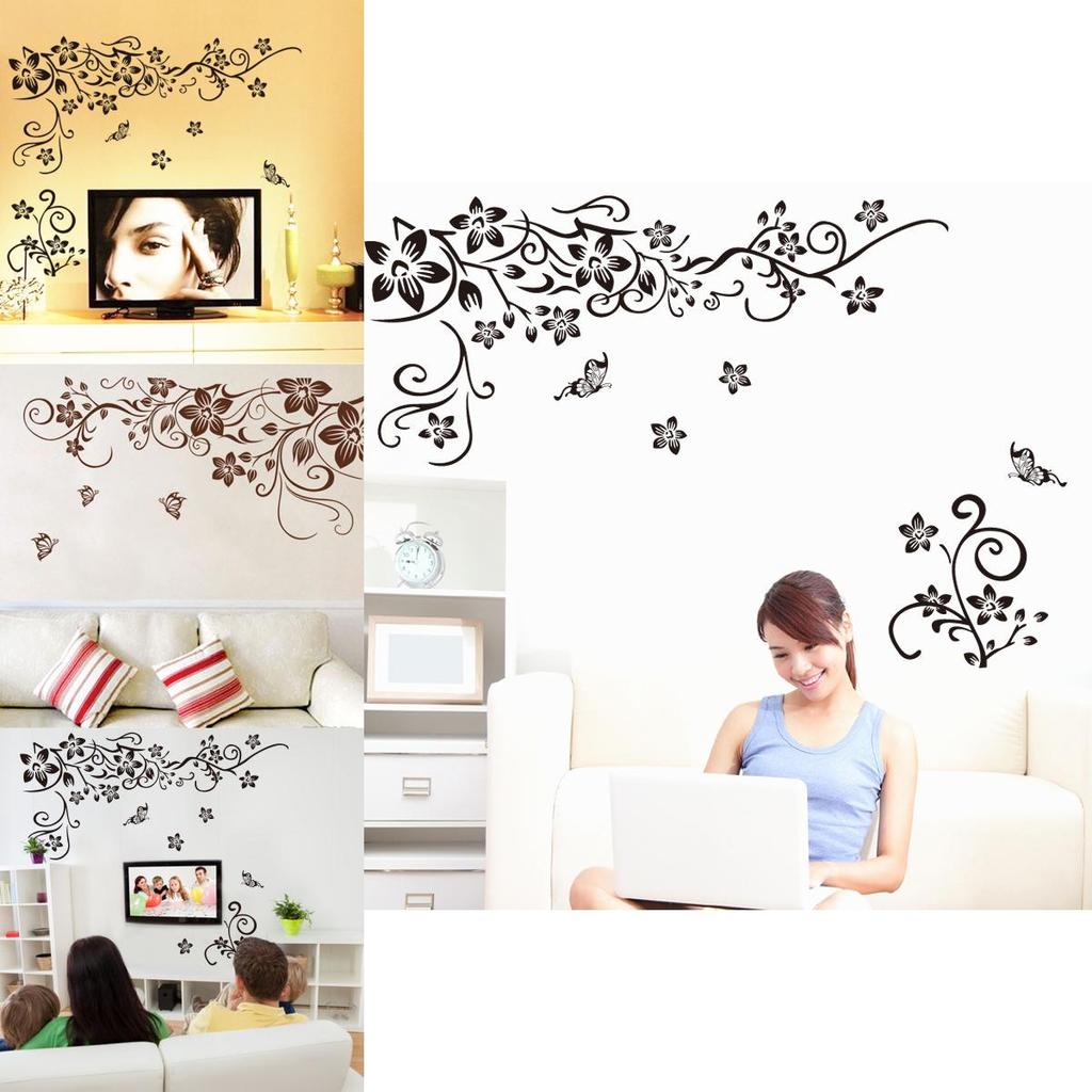 Beautiful Butterfly Vine Flower Vinyl Wall Decals Featuring Stylish Plant Theme For Home Enhancement