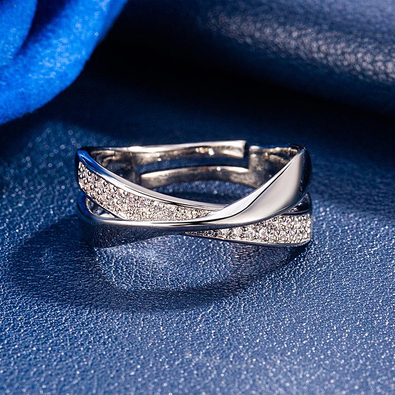 Two-tone X-shaped Zircon Copper Ring - European & American Style