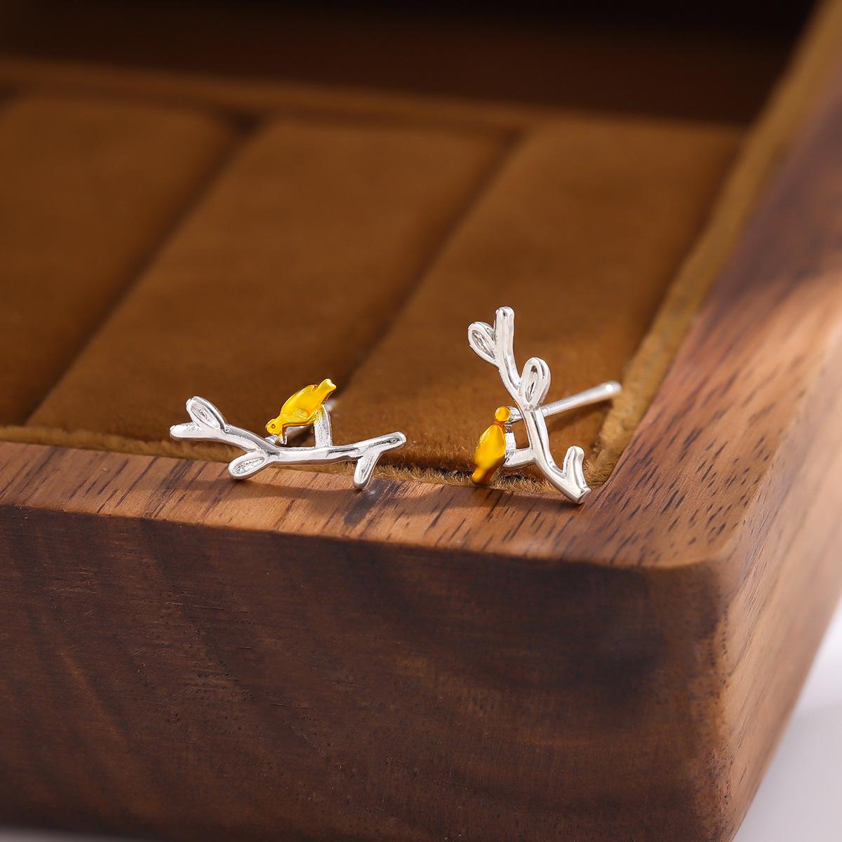 

Gold-Plated Bird Branch Literary Earrings for Women