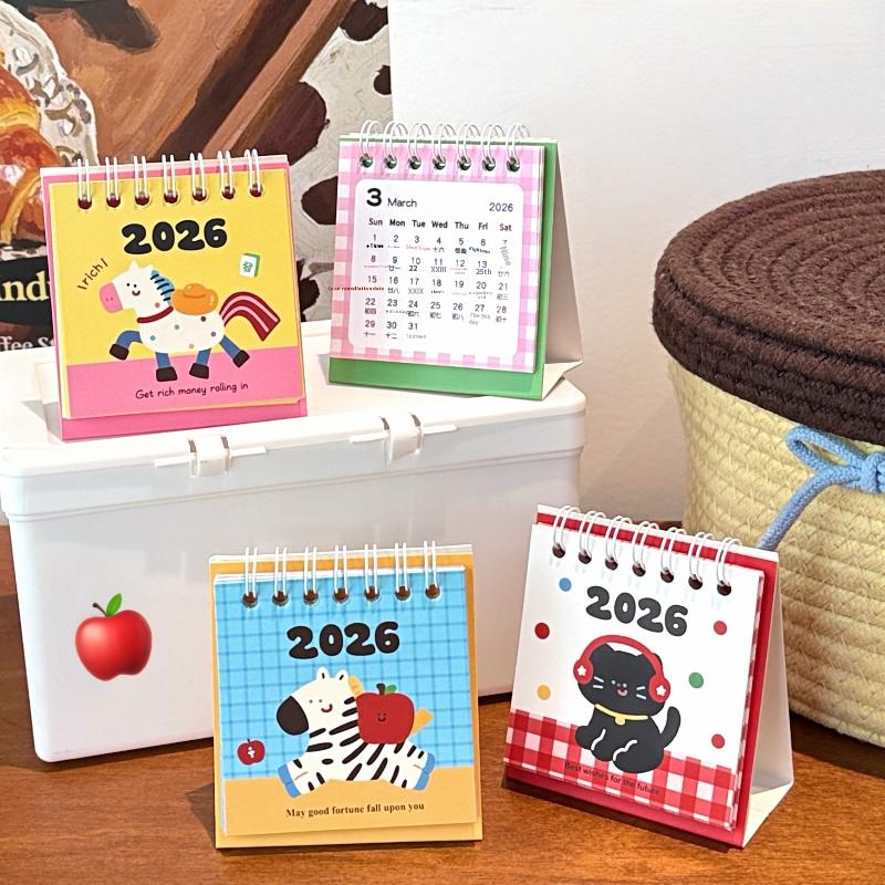 1Pcs Cartoon Portable Coil Monthly Calendar Planner 2026 Horse Year Mini Desk Calendar Office And Home Decor Year'S Present