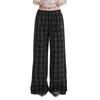 Retro Plaid Lace-Trim Wide-Leg Pants
