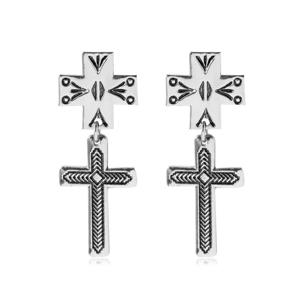

Шикарные серьги-крестики из сплава для женщин Элегантные винтажные висячие украшения Аксессуары серебряный