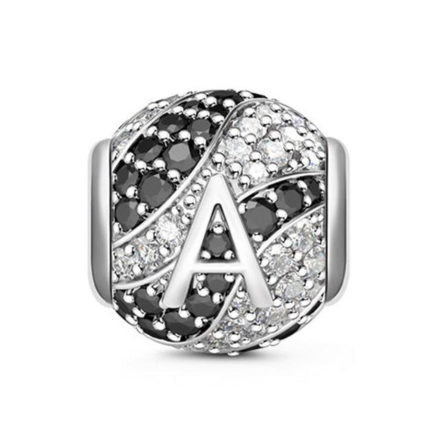 Kulaté Pave Abc Písmeno abecedy 925 Sterling Silver korálky Charm Fit Originální módní náramky pro kutily pro ženy Dárkové šperky