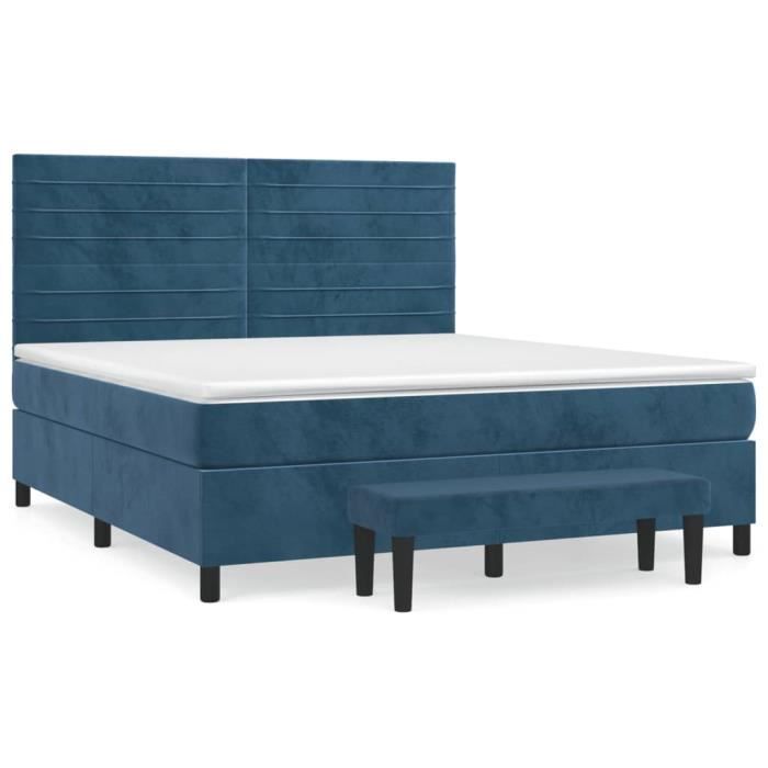 3137921 vidaXL Lit à sommier tapissier et matelas Bleu foncé 180x200cm Velours