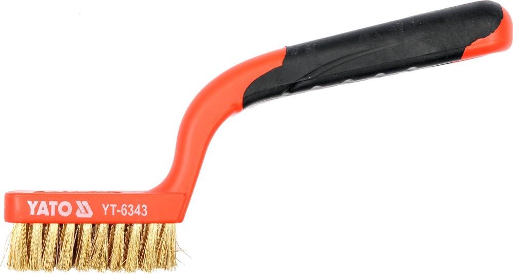 Wire brush, brass wire, 3 rows, plastic handle / YT-6343 / YATO