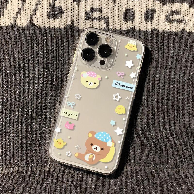 Cute Cartoon Nightcap Bear Creative Phone Case For iPhone 16 15 14 13 12 11 Pro Max XR XS MAX 78PLUS MINI INS Transparent Cover