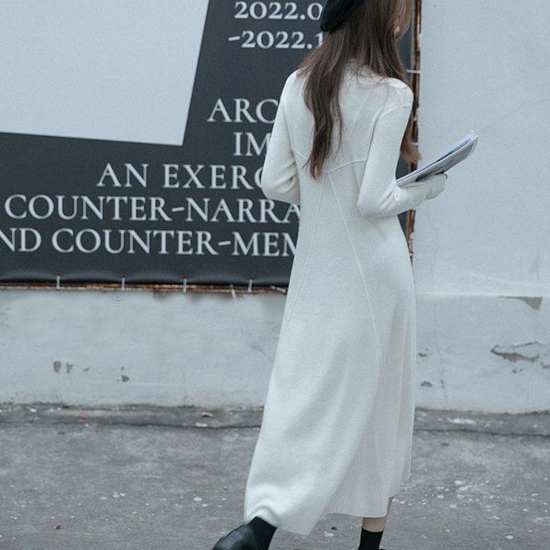 Lange Pullover Pullover Frauen Knie Über Herbst und Winter Neue Lose High Neck Solide Strick Kleid Lange Pullover Pullover Weibliche