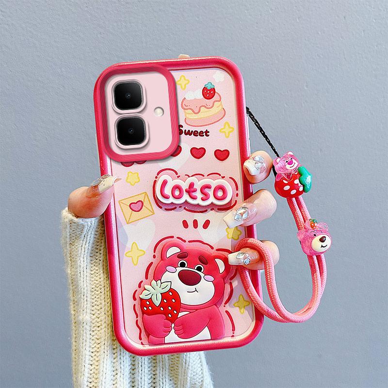 KEYSION Shockproof Case for Infinix Smart 10 with Lanyard Soft Silicone Cute 3D Cartoon Doll Phone Back Cover for Infinix Smart 10