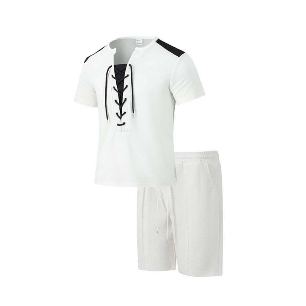 

Мужской летний повседневный модный комплект из футболки и шорт на кулиске, двухпредметный наряд из топа и низа на 2025 год XXXL белый