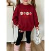 Girls' Berry Daisy Print Casual Comfortable Soft Loose Pullover Sweatshirt and Leggings 2-Piece Set, New Autumn/Winter, Playful, Sweet and Cool Style