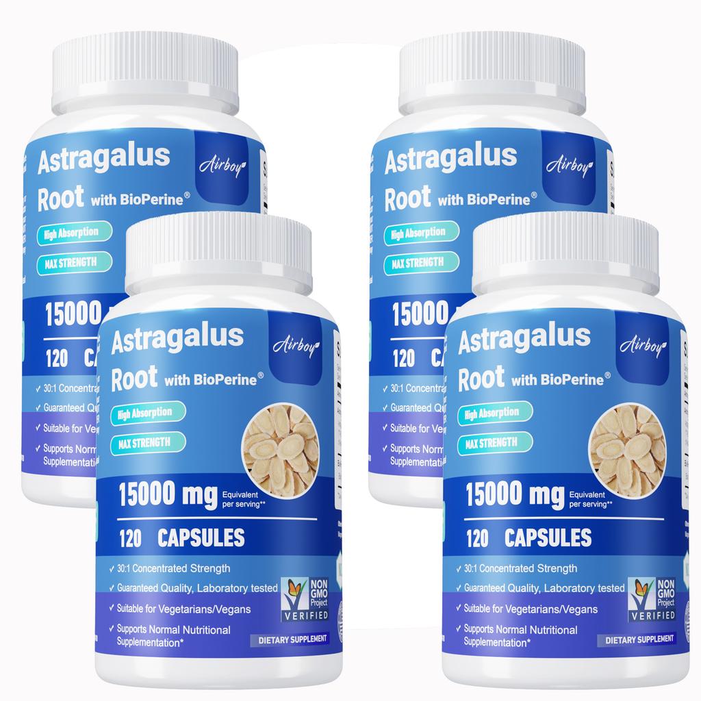 Capsule di Astragalo, 15.000 mg per porzione, contengono estratto di pepe nero, adatte sia per uomini che per donne.