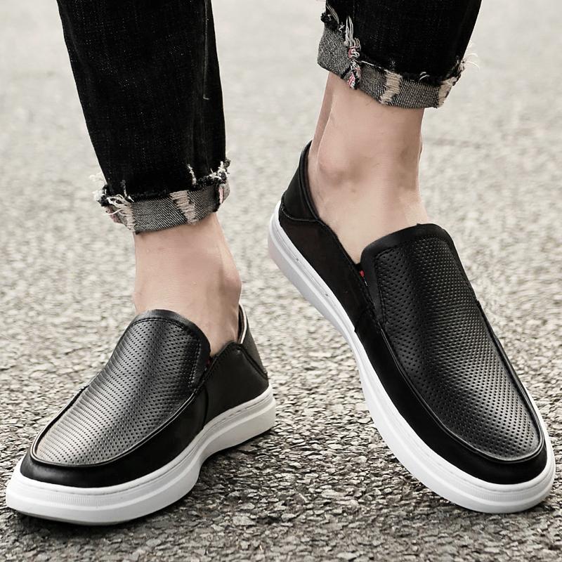 Fashion Classic Mens Summer Comfortable Slip On British Style Shoes Male Casual Leather Shoes Men Wedding Dress Loafers Mens Lightweight