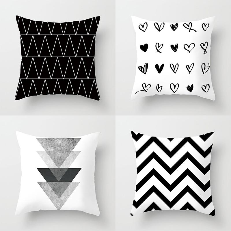 

Fashion simple black and white geometric love plaid decoration Pillowcase living room bedroom home decoration Pillowcase