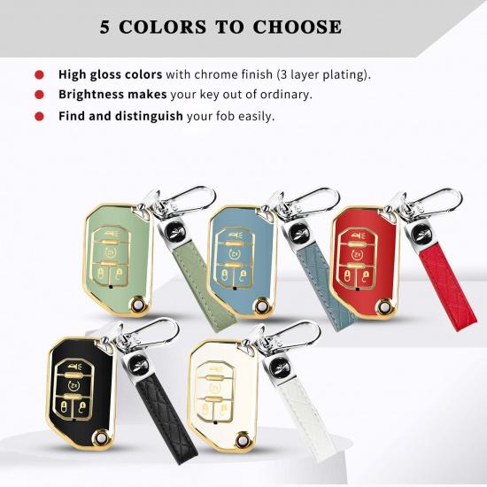 QBUC For Jeep Key Fob Cover With Keychain Flip Key Case For 2018 Jeep Wrangler Gladiator JLU JL Rubicon JT (Blue)