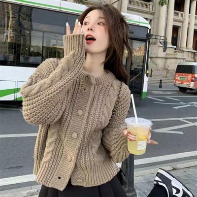 Sweet and Spicy Knitted Cardigan Coat Women Autumn Vintage Age Reducing Slim Underbelly Fried Dough Twists Sweater Female Top