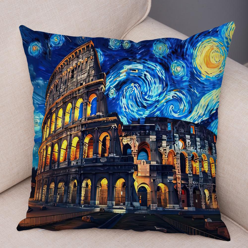

New York Paris London Rome Cushion Cover Decor Starry Sky Art Double Print Pillow Case Soft Plush Pillowcase for Sofa Home Car 40x40cm16x16Inch