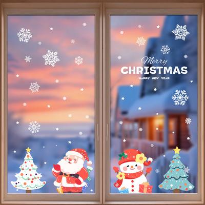 Santa Claus Tree, Static Holiday Decorations, Window Decorations, Atmosphere, Glass Door, Snowman Stickers
