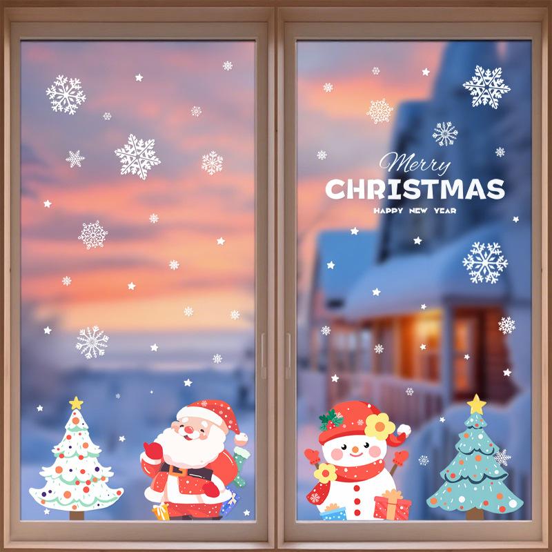 Santa Claus Tree, Static Holiday Decorations, Window Decorations, Shopping Mall Atmosphere, Glass Door, Snowman Stickers