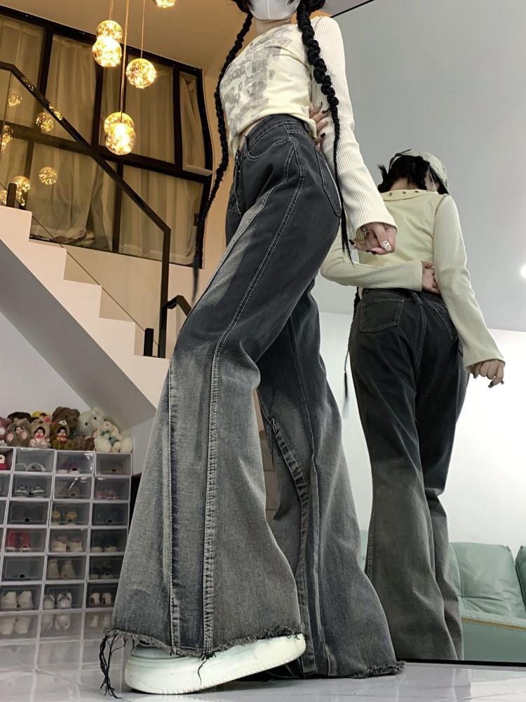90. léta Harajuku Y2k černé gotické džíny Ženy Estetická Vintage Móda Džínové kalhoty Dámské 2000 Ležérní Flare Džínové kalhoty Novinka