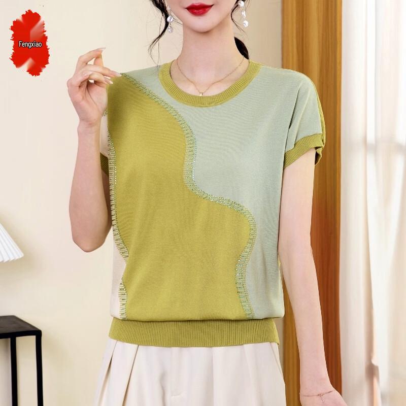 

Elderly Men s Color-block Short Sleeve Knit Top XL