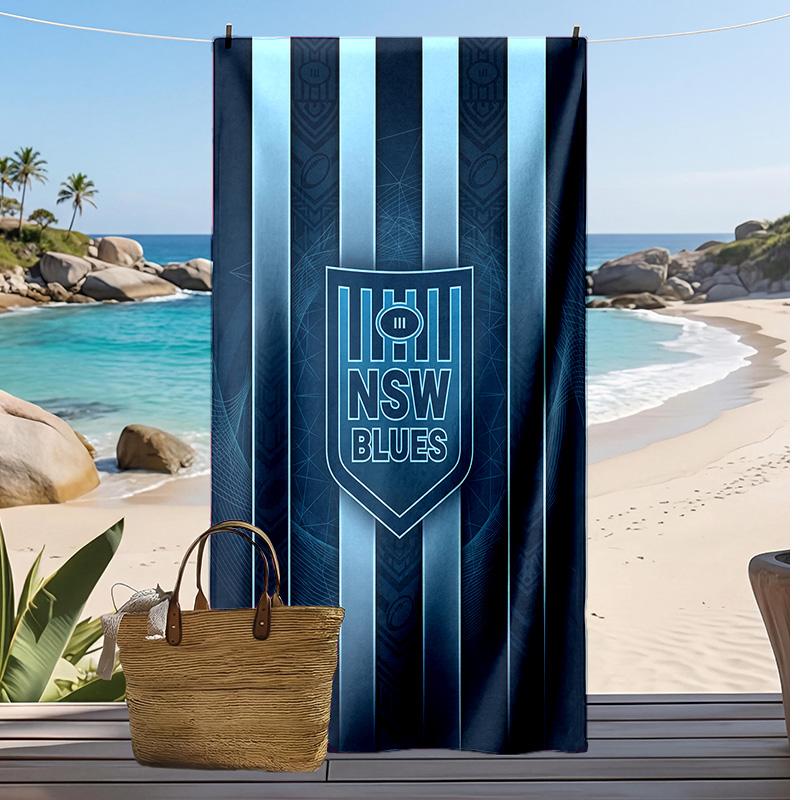 NSW Blues Print Beach Towel Soft Portable Quick?dry Towel For Pool Summer Vacation Outdoor Sport
