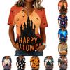 Women Casual Short Sleeve Pullover V Neck Top Halloween Ghost Print Lightweight Comfortable Blouse for Everyday Wear
