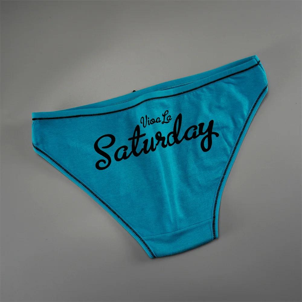 7 Stück/Packung Woche Gedruckte Bikini Unterwäsche Damen Baumwolle Buchstaben Bikini Slips Bequeme Damen Übergröße Slips Dessous S-XXL