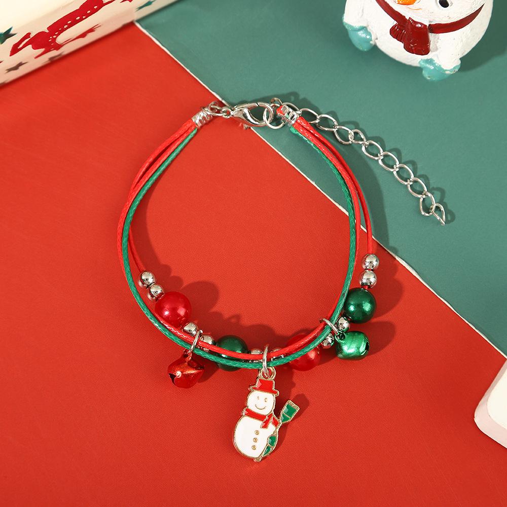 Hand-Woven Christmas Reindeer & Santa Claus Adjustable Bracelet with Snowflake & Bell Charms