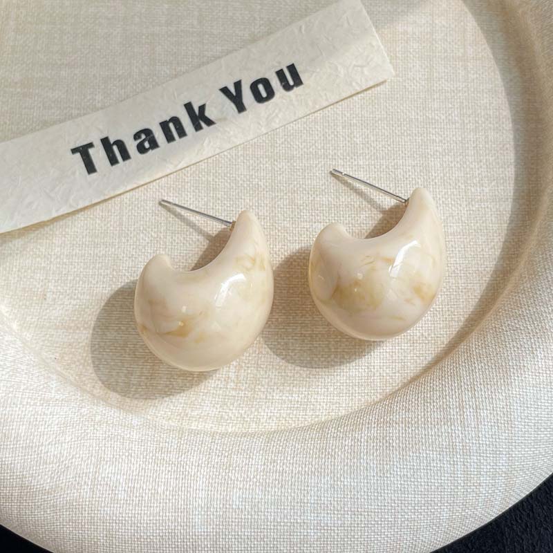 Korean Brown Resin Water Droplets Earrings for Women Girls Vintage C-Shape Teardrop Geometric Earrings Zircon Brincos Gift