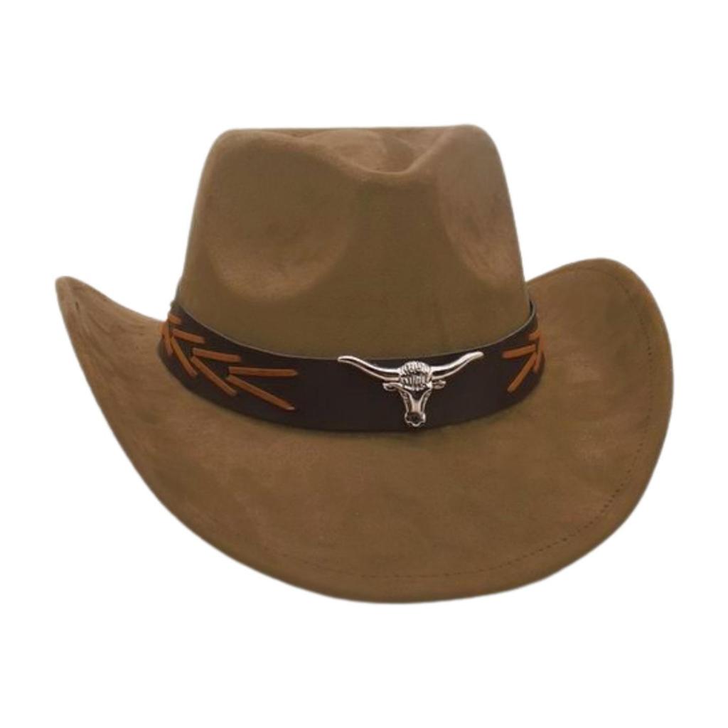 Ethnic Style Brown Cow Head Suede Top Hat Western Cowboy Hat Stage Jazz Hat