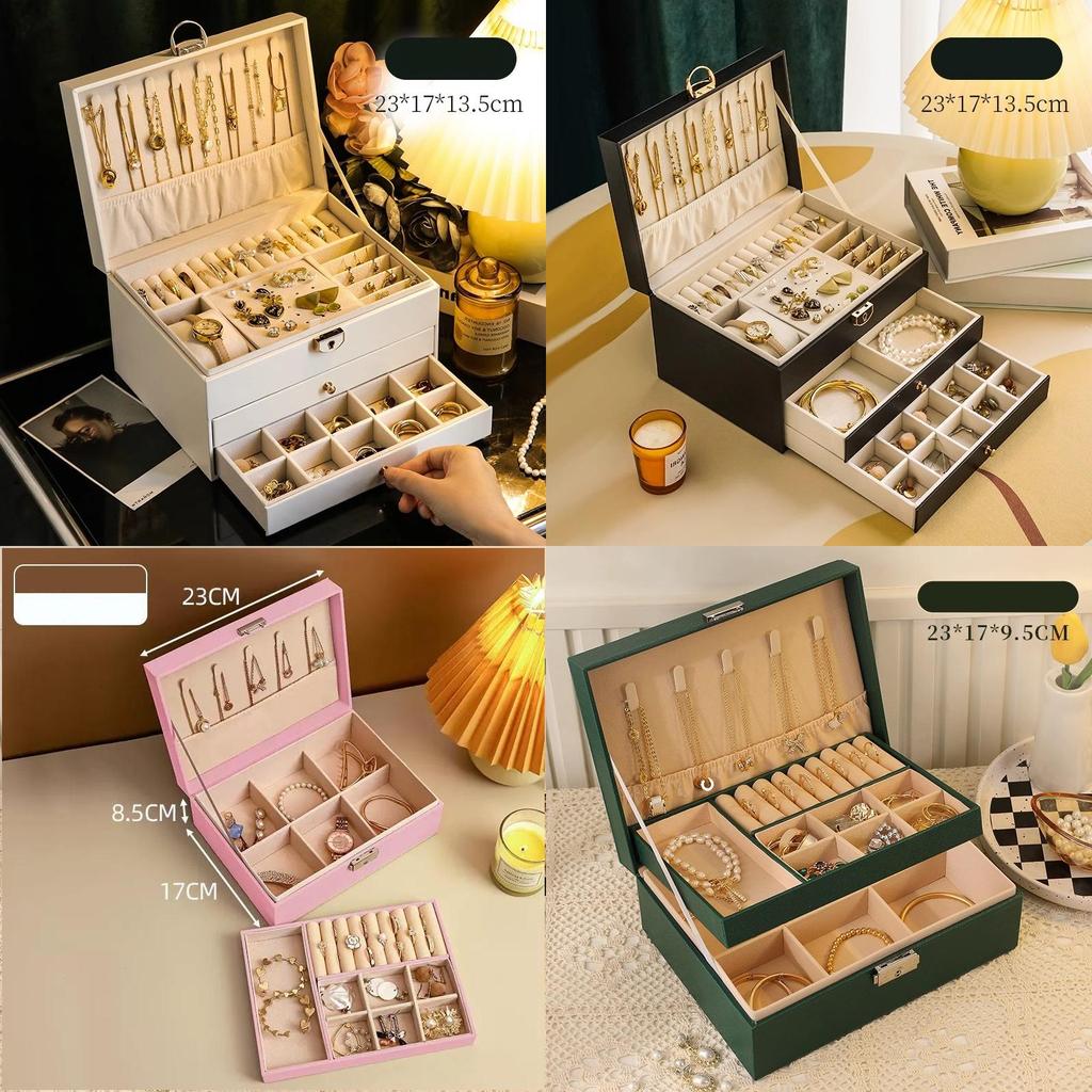 Classic Leather Jewelry Box With Multiple Layers For Elegant Storage Of Earrings Rings And Necklaces