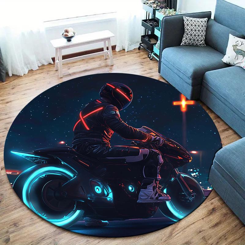 Cool motorcycle Round Area Rug,Carpet Rug for Living Room Bedroom Sofa Playroom Decor,Non-slip Floor Mat