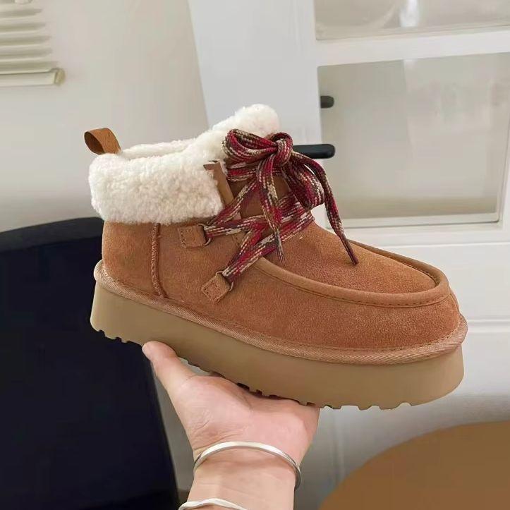 Winter New Snow Boots Thick Bottom Fukara Strap Sheepskin and Fur Integrated Snow Boots Wool Strap Short Boots