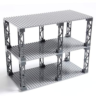 INIBUD Classic Compatible Foundation Block with Set of 3 Boards and 12 Posts Plate, 16x32mm, Double-Sided, Posts, (Light Gray)